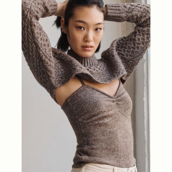 Anthropologie NWT ASTR The Label Cable-Knit Sweater Shrug Set Size XS. - Picture 5 of 12